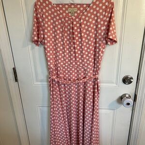 Appleseed's Pink and White Polka Dot Midi Dress